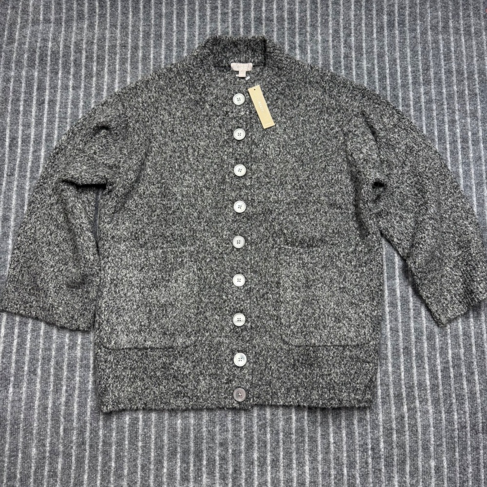 J.Crew Womens Cardigan SMALL Gray Marled Merino Alpaca Mock Neck Button CN228